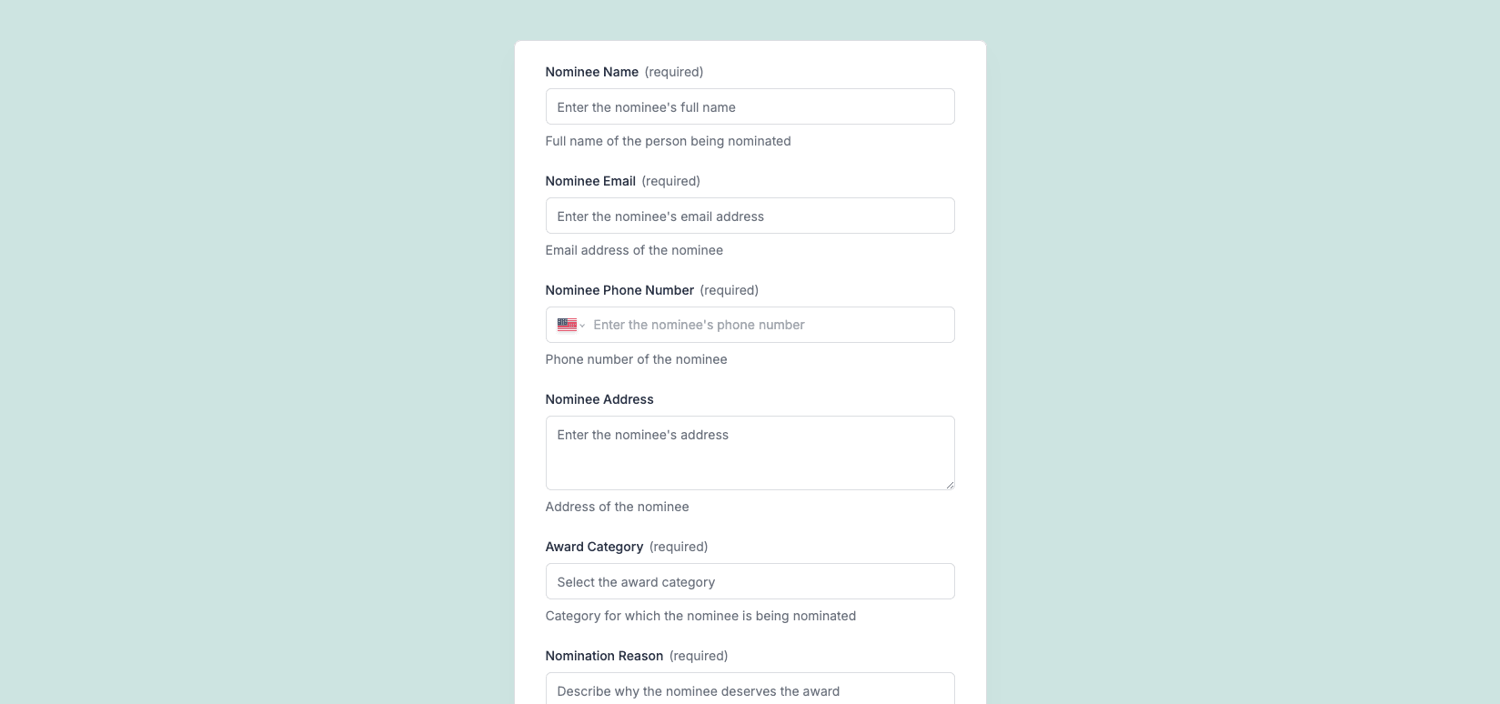 Award Form Preview Image