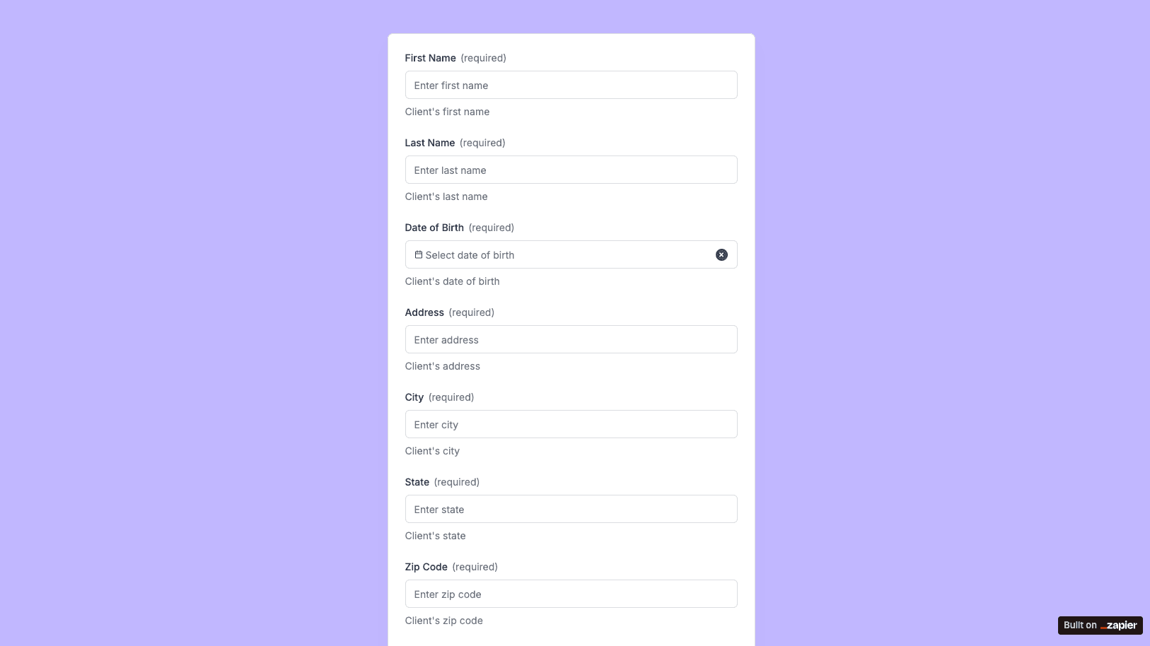 Intake Form Preview