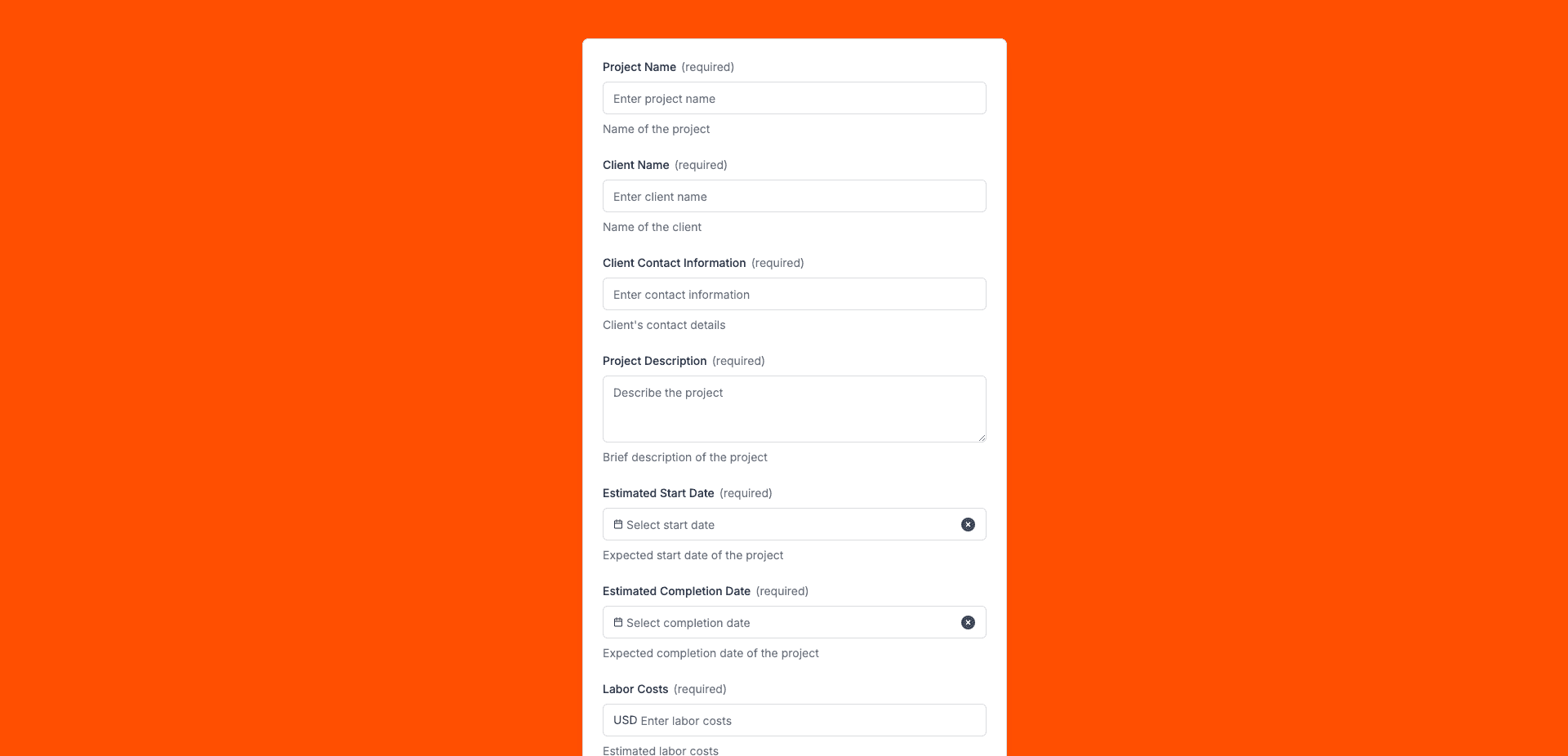 Estimate Form Preview