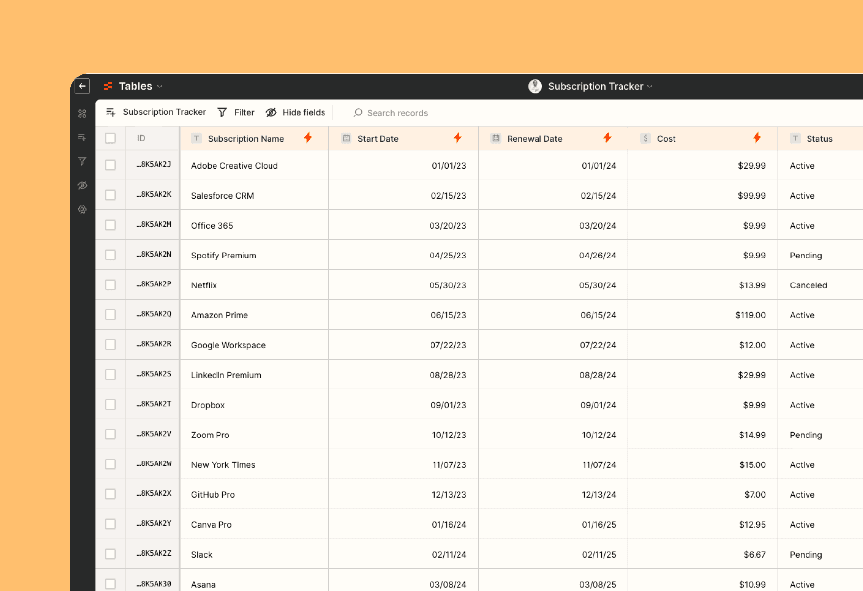 Subscriptions tracker template preview image