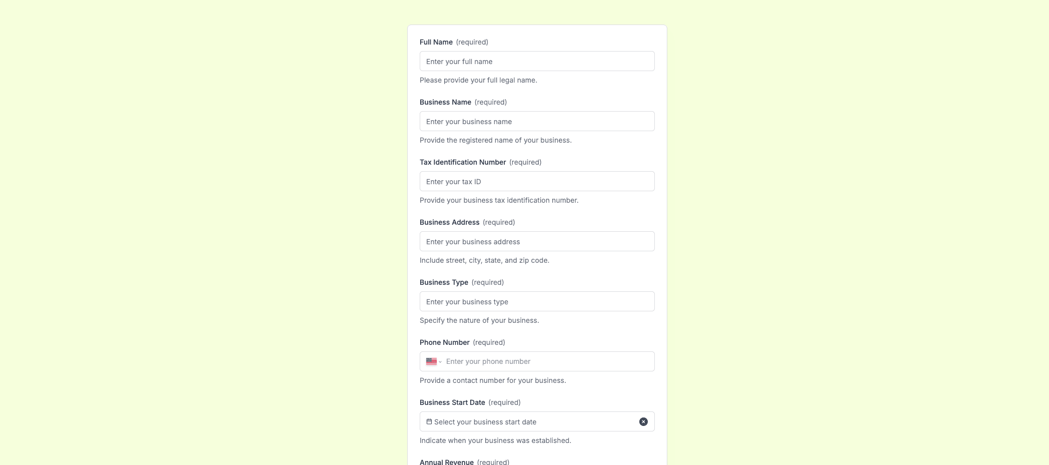 Self-Employment Form Preview
