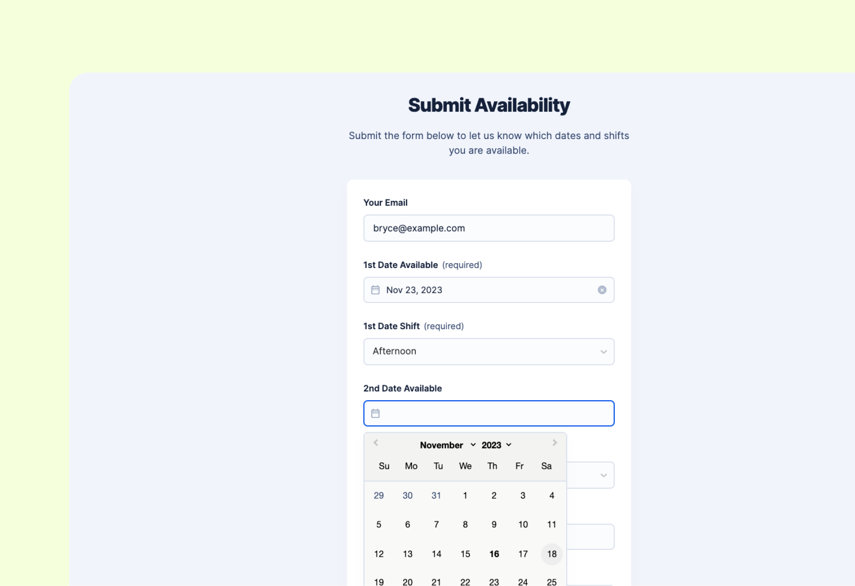 Employee Availability Form and Tracker Preview