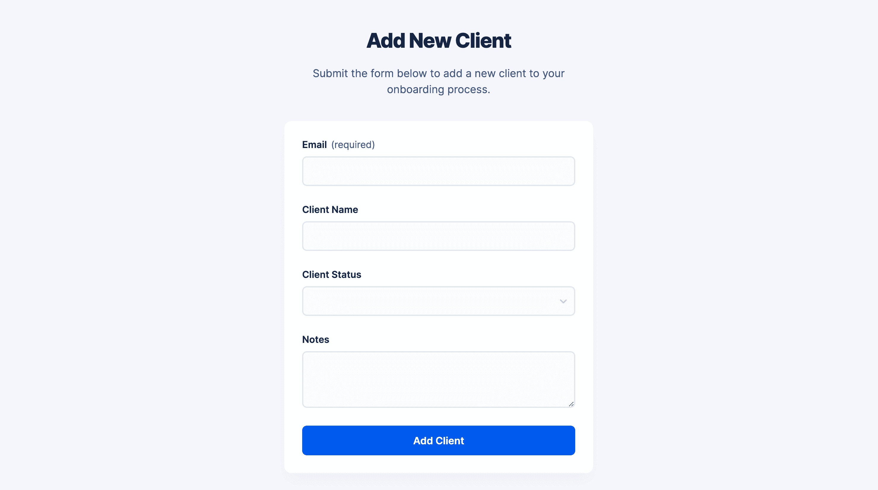 New Client Intake Preview