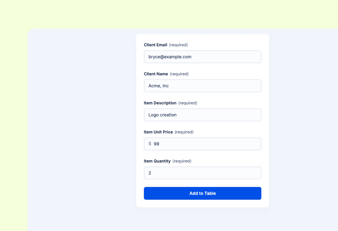 Invoice form Template preview