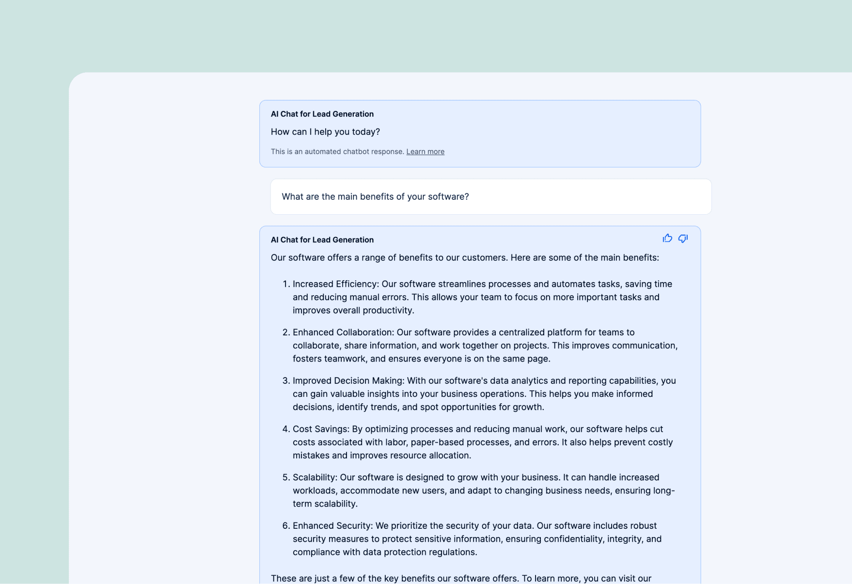 Modèle de chatbot IA pour la prospection