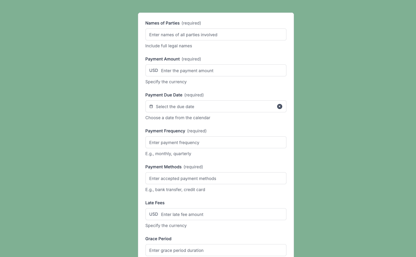 payment agreement form