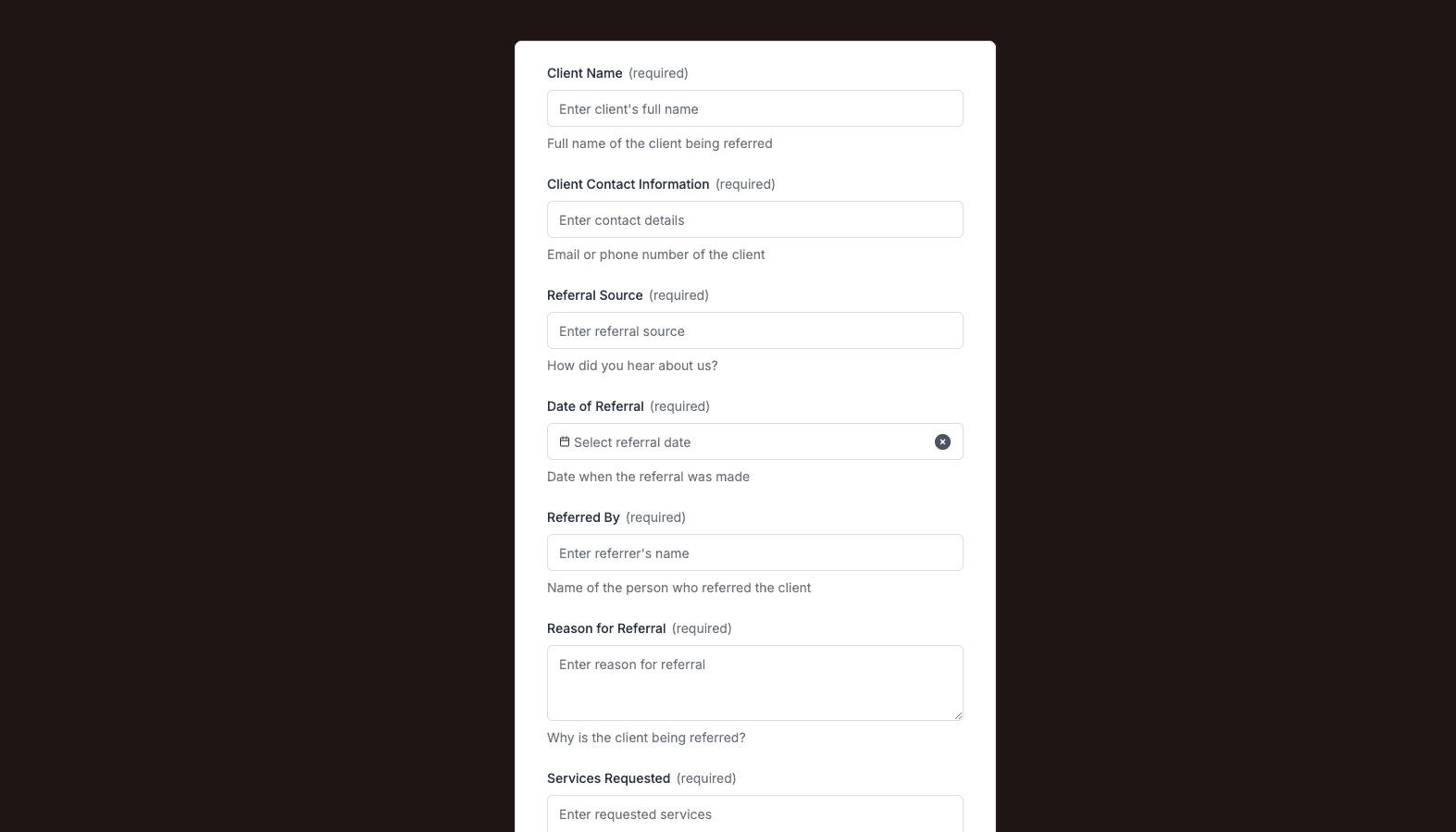 Consulting Client Referral Form Preview