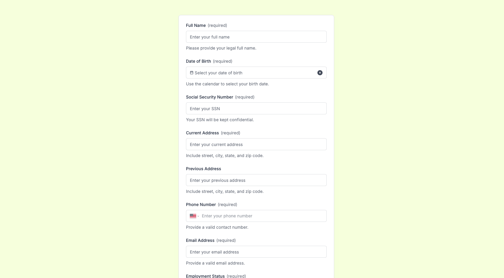 Tenant Verification Form Preview