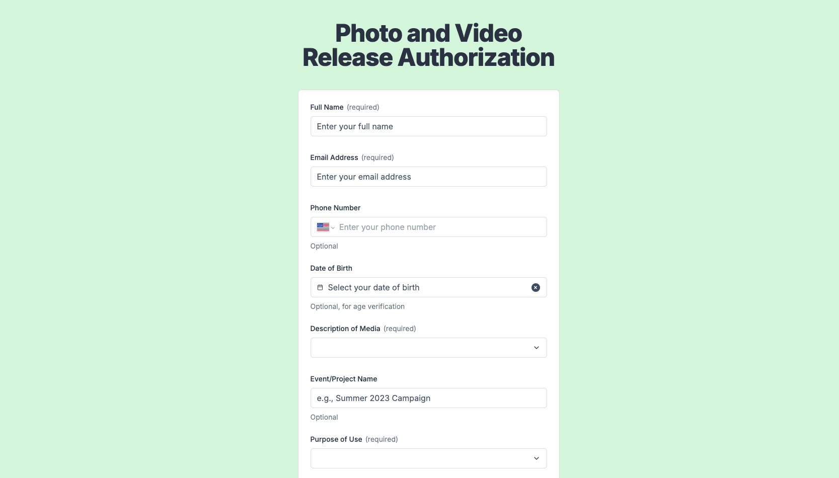 photo and video release form template