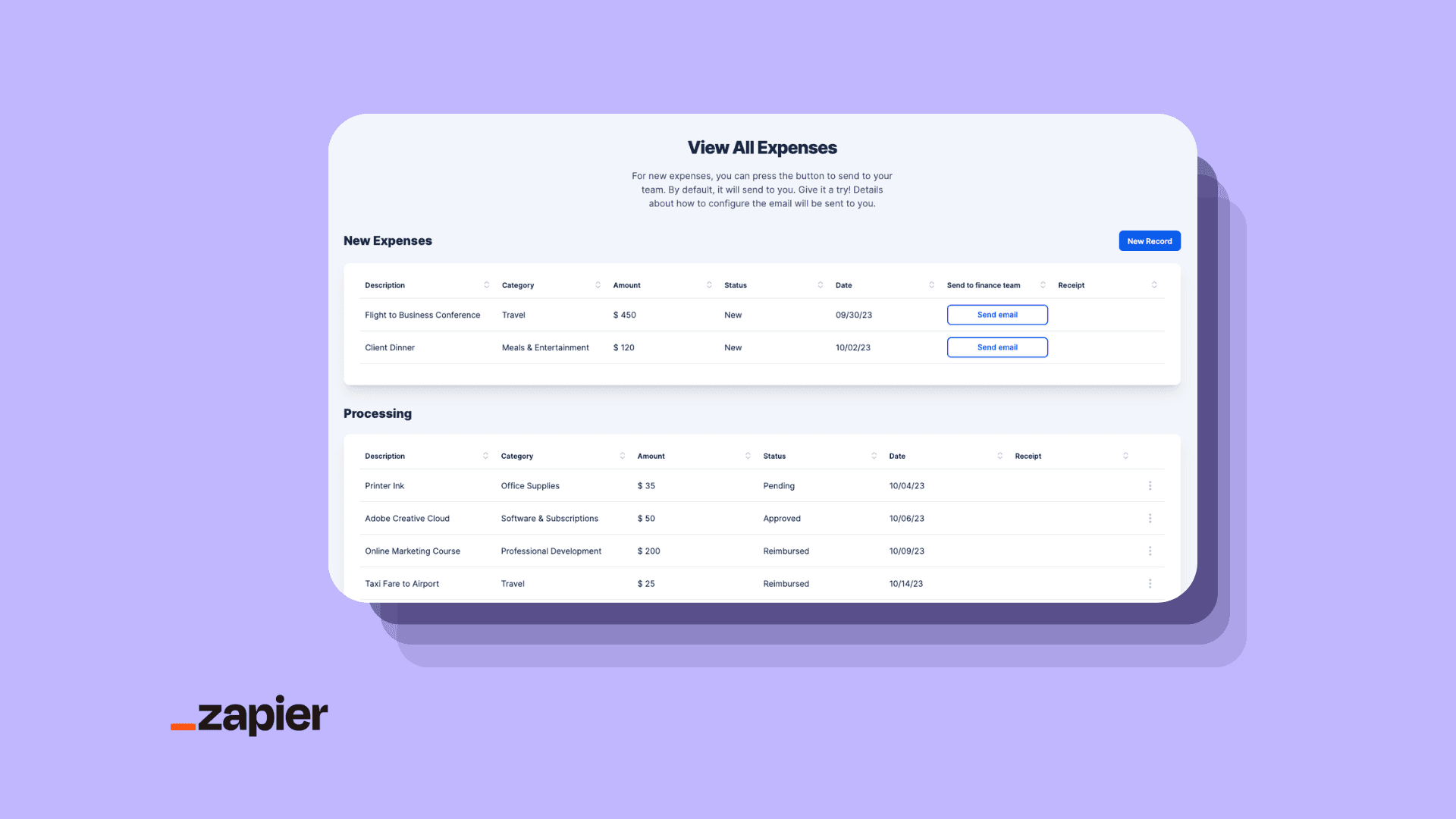 Expenses Form and Hub preview