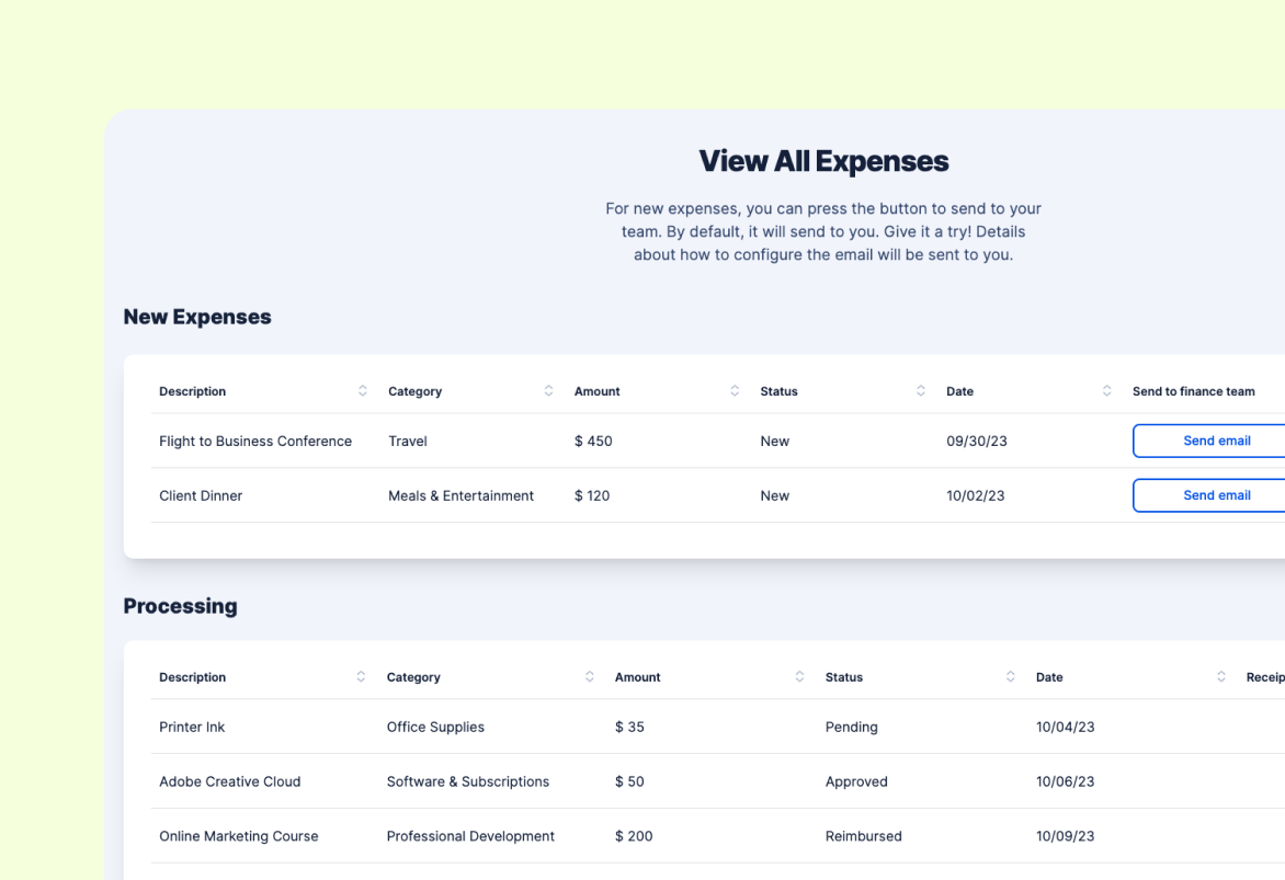 Expenses Form and Hub preview