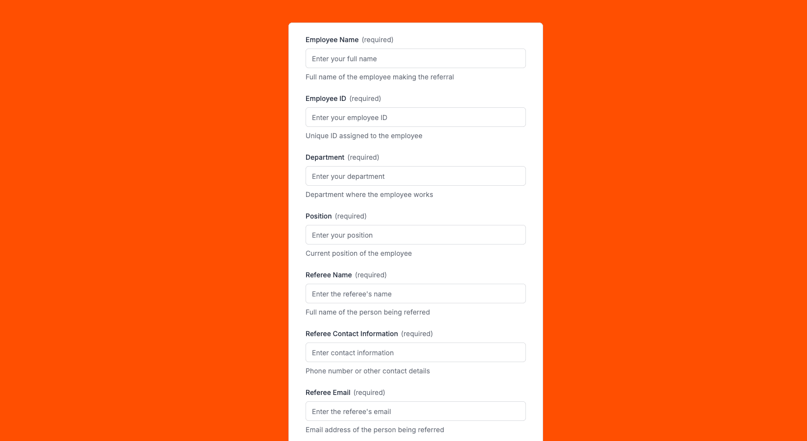 Recommendation Form Preview